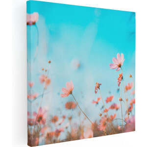 Artaza Canvas Schilderij Paarse Kosmos Bloemen - 90x90 - Groot - Foto Op Canvas - Canvas Print
