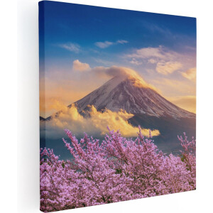 Artaza Canvas Schilderij Fuji Berg Met Roze Bloesembomen - Bloemen - 50x50 - Foto Op Canvas - Canvas Print