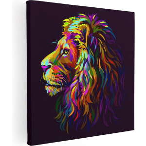 Artaza Canvas Schilderij Gekleurde Leeuw - Leeuwenkop - Abstract - 90x90 - Groot - Foto Op Canvas - Canvas Print