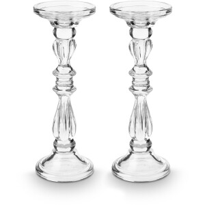 vtwonen Kandelaar Set van 2 - Kaarsenhouder van Glas - Transparant - 10x28.5cm