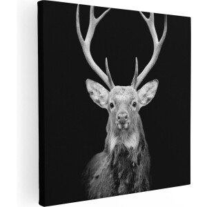 Artaza Canvas Schilderij Hertenkop - Zwart Wit - 50x50 - Foto Op Canvas - Canvas Print