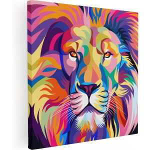 Artaza Canvas Schilderij Gekleurde Leeuw - Leeuwenkop - Abstract - 90x90 - Groot - Foto Op Canvas - Canvas Print