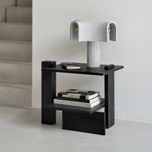 Ethnicraft Bijzettafel 'Abstract' Gevernist Teakhout, 56 x 52cm, kleur Zwart