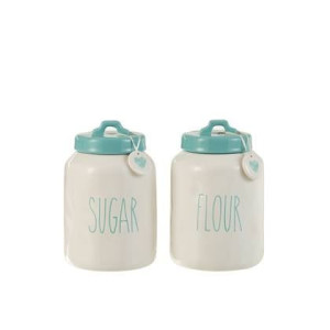 J-Line Voorraadpot Flour|Sugar Keramiek Blauw|Wit Assortiment Van 2