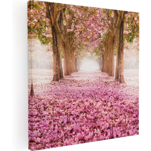 Artaza Canvas Schilderij Kersenbloesem Laan - 60x60 cm - Wanddecoratie Bloesem - Muurdecoratie Bomen - Schilderijen Op Canvas Natuur - Roze