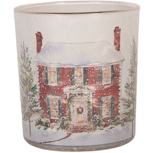 Clayre & Eef Waxinelichthouder Ø 7x8 cm Wit Glas Kerst