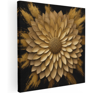Artaza Canvas Schilderij Gouden Bloem - Abstract Kunst - 30x30 cm - Wanddecoratie Woonkamer - Schilderijen - Muurdecoratie