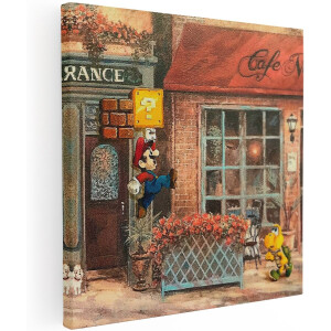 Artaza Canvas Schilderij Mario - 50x50 cm - Wanddecoratie Gaming - Muurdecoratie Koopa Troopa - Decoratie Vintage Cafe Scene