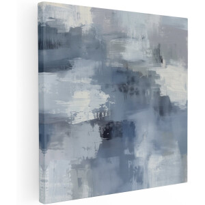 Artaza Canvas Schilderij Abstract in Blauw en Wit - 100x100 cm - Groot - Wanddecoratie Woonkamer - Schilderijen - Muurdecoratie