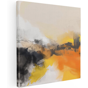 Artaza Canvas Schilderij Abstract van Geel Zwart en Wit - 100x100 cm - Groot - Wanddecoratie Woonkamer - Schilderijen - Muurdecoratie