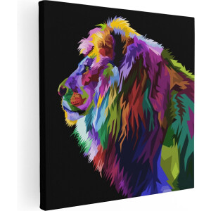 Artaza Canvas Schilderij Leeuw Pop Art - 40x40 cm - Klein - Wanddecoratie Woonkamer - Muurdecoratie Abstract - Kamer Accessoires