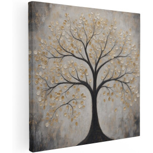 Artaza Canvas Schilderij Gouden Boom - Abstract - Winterse Sfeer - 50x50 cm - Wanddecoratie Woonkamer - Schilderijen - Muurdecoratie
