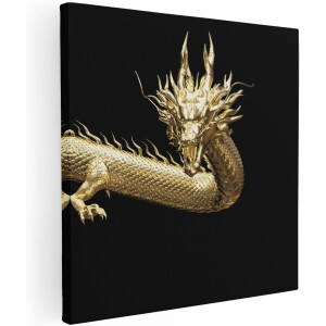 Artaza Canvas Schilderij Gouden Draak - 100x100 cm - Groot - Wanddecoratie Woonkamer - Schilderijen - Muurdecoratie
