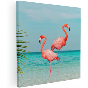 Artaza Canvas Schilderij Twee Flamingo's in het Water - 100x100 cm - Groot - Wanddecoratie Woonkamer - Schilderijen - Muurdecoratie