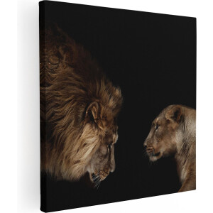Artaza Canvas Schilderij Leeuw En Leeuwin - 80x80 - Groot - Foto Op Canvas - Canvas Print