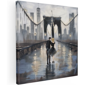 Artaza Canvas Schilderij Brooklyn Bridge - New York - 100x100 cm - Groot - Wanddecoratie Woonkamer - Schilderijen - Muurdecoratie