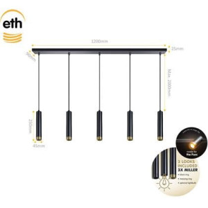 ETH Miller Hanglamp 5x E27 Zwart