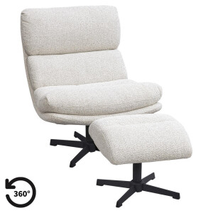 Leen Bakker - Fauteuil Bobbi Incl. Hocker - Greige - Stof - Grijs#Beige