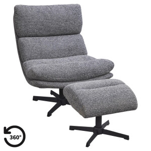 Leen Bakker - Fauteuil Bobbi Incl. Hocker - Antraciet - Stof - Grijs
