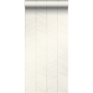 ESTAhome behang visgraat-motief wit en goud - 0,53 x 10,05 m - 139135