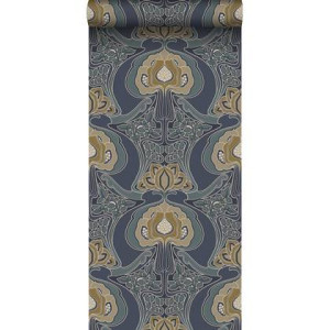 ESTAhome behang vintage bloemen in art nouveau stijl vergrijsd blauw -
