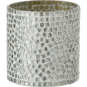J-Line windlicht Mozaiek - glas - wit/zilver - small