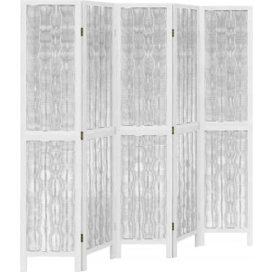 vidaXL - Kamerscherm - met - 5 - panelen - massief - paulowniahout - wit