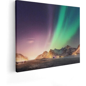 Artaza Canvas Schilderij Noorderlicht in de Bergen met Sneeuw - 50x40 - Foto Op Canvas - Canvas Print