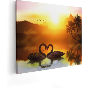 Artaza Canvas Schilderij Twee Zwarte Zwanen in een Hart Vorm - 50x40 - Foto Op Canvas - Canvas Print