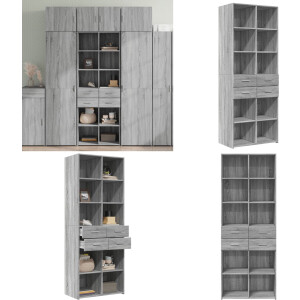 vidaXL Hoge kast 70x42,5x185 cm bewerkt hout grijs sonoma eikenkleurig - Hoge Kast - Hoge Kasten - Hoog Dressoir - Hoge Kast Woonkamer