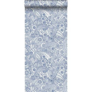 ESTAhome behang bloemtekeningen blauw op wit - 53 cm x 10,05 m - 14861