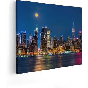 Artaza Canvas Schilderij Skyline Manhattan - 50x40 cm - Wanddecoratie Stad Bij Nacht - Muurdecoratie New York - Kamer Accessoires