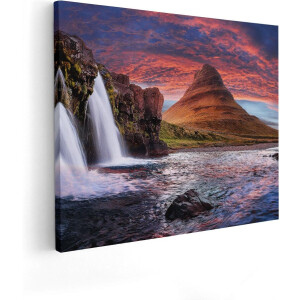 Artaza Canvas Schilderij Waterval Bij Een berg - 50x40 - Foto Op Canvas - Canvas Print
