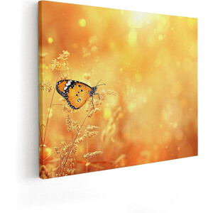 Artaza Canvas Schilderij Zonsondergang - 50x40 cm - Wanddecoratie Vlinder - Muurdecoratie Bloemen - Kamer Accessoires