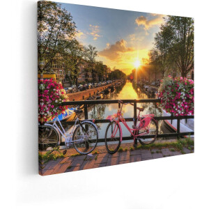 Artaza Canvas Schilderij Amsterdamse Brug Met Zonsopgang - 50x40 cm - Wanddecoratie Woonkamer - Schilderijen - Muurdecoratie