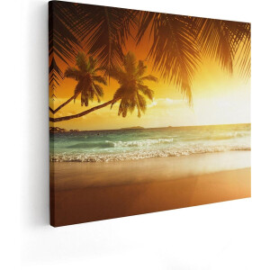 Artaza Canvas Schilderij Strand - 100x80 cm - Groot - Wanddecoratie Zee - Muurdecoratie Palmbomen - Schilderijen Op Canvas Zonsondergang