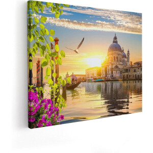 Artaza Canvas Schilderij Kanaal in Venetië met Bloemen - 50x40 - Foto Op Canvas - Canvas Print