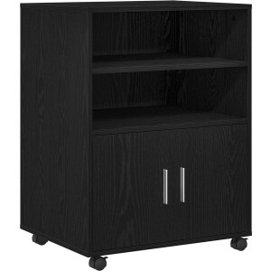vidaXL - Kast - met - plank - met - wiel - Zwart - Eiken - 60 - x - 48 - x - 74.5 - cm