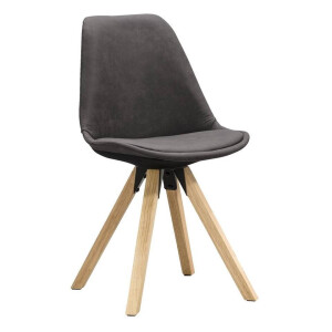 Leen Bakker - Eetkamerstoel Senja - Stof - Antraciet - Naturel Hout - Stof/Hout - Grijs