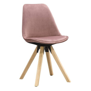 Leen Bakker - Eetkamerstoel Senja - Velvet - Naturel Hout - Hout/Velvet - Roze