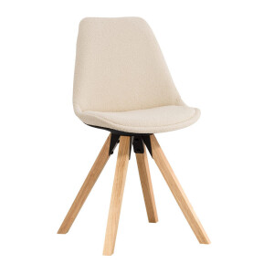 Leen Bakker - Eetkamerstoel Senja - Bouclé - Off-white - Naturel Hout - Stof - Crème - 54x48x84 Cm