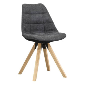 Leen Bakker - Eetkamerstoel Senja - Geblokt Antraciet - Naturel Hout - Stof - Grijs - 54x84x45 Cm
