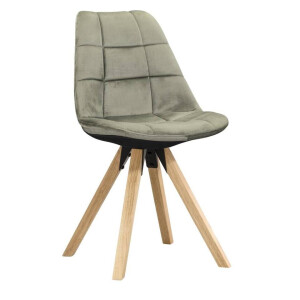 Leen Bakker - Eetkamerstoel Senja - Geblokt - Naturel Hout - Stof - Groen - 54x84x45 Cm
