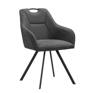 2e Halve Prijs Leen Bakker - Eetkamerstoel Jesse Met Armleuning - Antraciet - Stof/Kunstleder - Grijs - 65x57x88 Cm