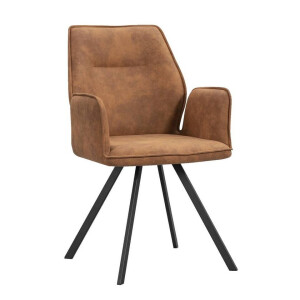 Leen Bakker - Eetkamerstoel Raffy Met Armleuning - Cognac - Stof - Bruin - 63x58x92 Cm