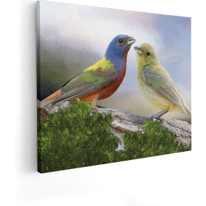 Artaza Canvas Schilderij Getekende Gorzen Vogels - Kleur - Abstract - 100x80 - Groot - Foto Op Canvas - Canvas Print