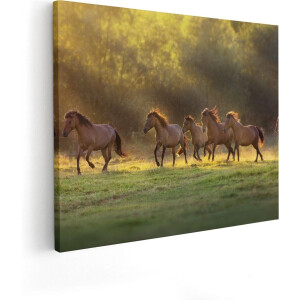 Artaza Canvas Schilderij Kudde Bruine Paarden In De Wei - 100x80 - Groot - Foto Op Canvas - Canvas Print
