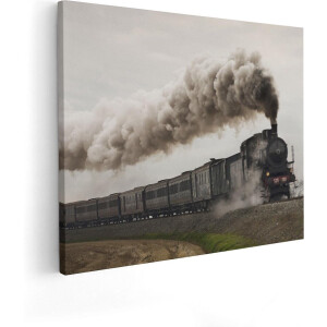 Artaza Canvas Schilderij Locomotief Trein met Rook Wolken - 50x40 - Foto Op Canvas - Canvas Print