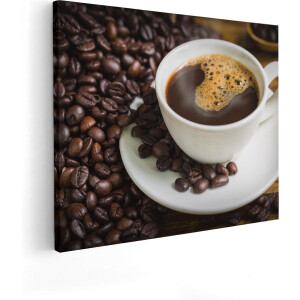 Artaza Canvas Schilderij Kopje Koffie Met Koffiebonen - 50x40 - Foto Op Canvas - Canvas Print