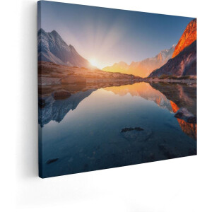 Artaza Canvas Schilderij Bergen Landschap Met Zonsopgang - 50x40 - Foto Op Canvas - Canvas Print